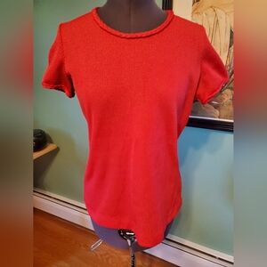 Vintage Red Polyester Ribbed Women's Top